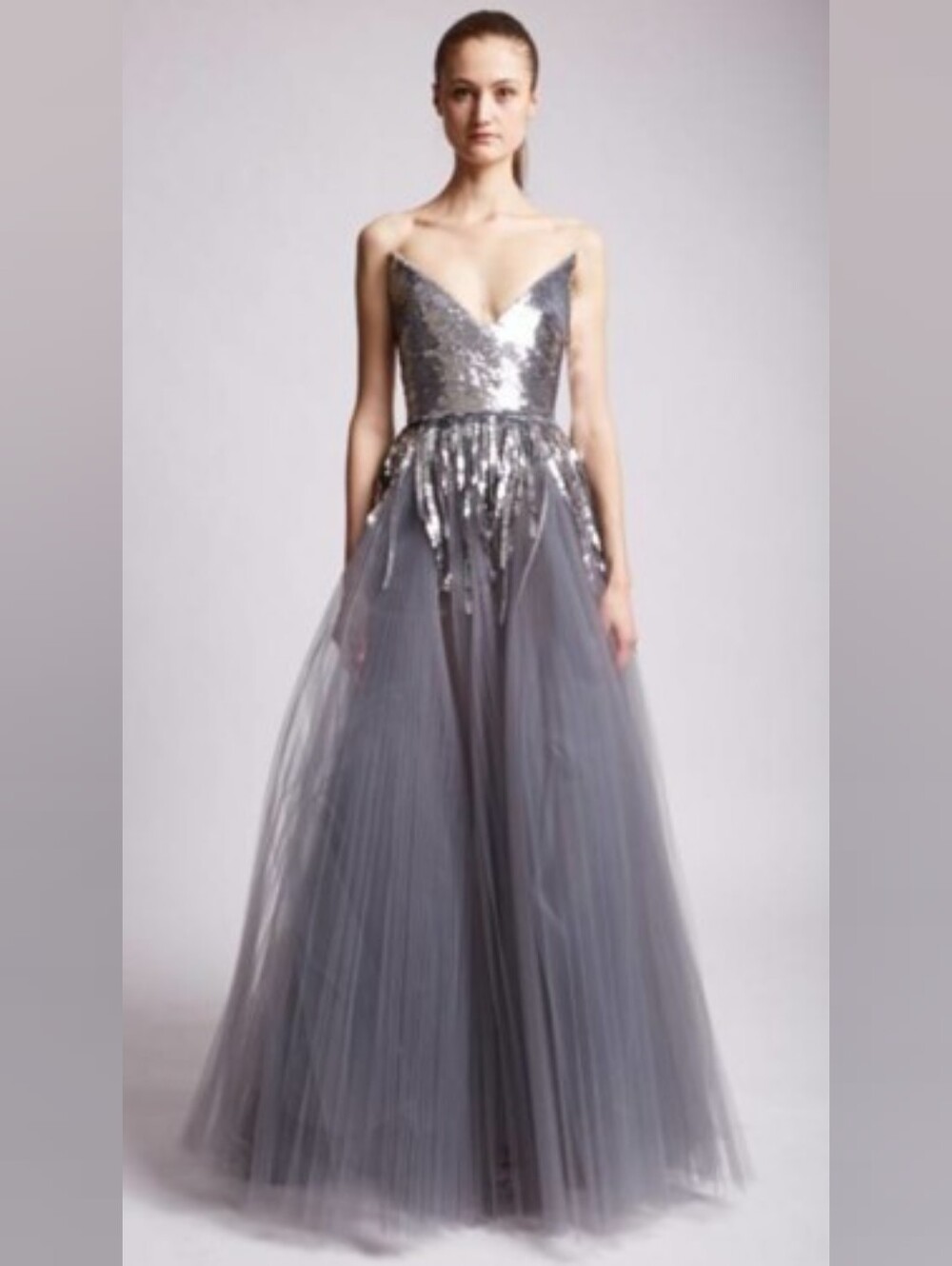 $13,900 NEW W. TAG OSCAR DE LA RENTA SLATE BLUE SILVER SEQUIN TULLE GOWN US 8 - Picture 10 of 12